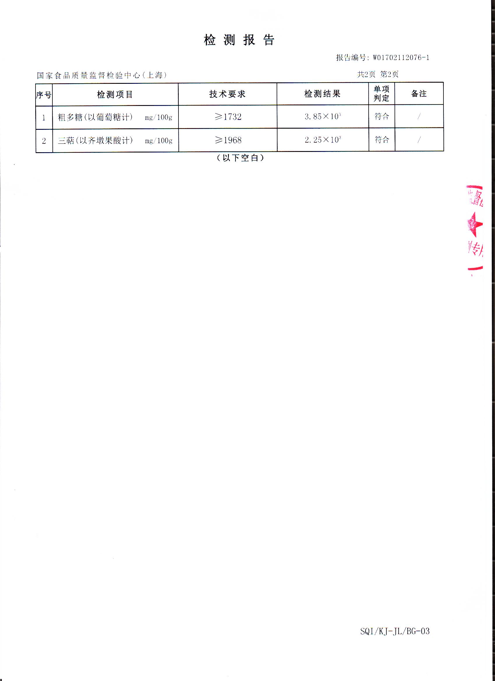 2017年 菇新破壁靈芝孢子粉顆粒 有效成分檢測(cè)報(bào)告