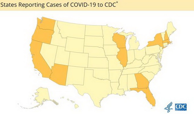 美國確診病例分布圖。圖片來源：美國CDC